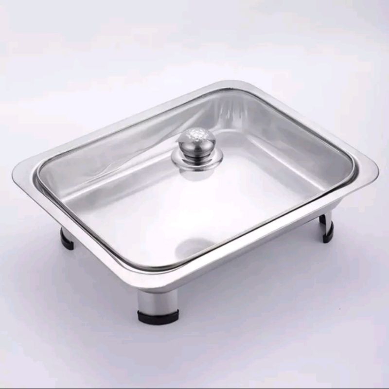 tempat prasmanan stainless full kaca / fastfood wadah saji lauk prasmanan / chafing dish