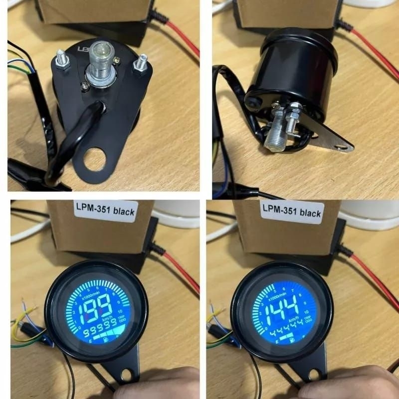 Speedometer Digital LED Universal untuk Motor dengan Indikator Kilometer, RPM, Amper, dan Bensin