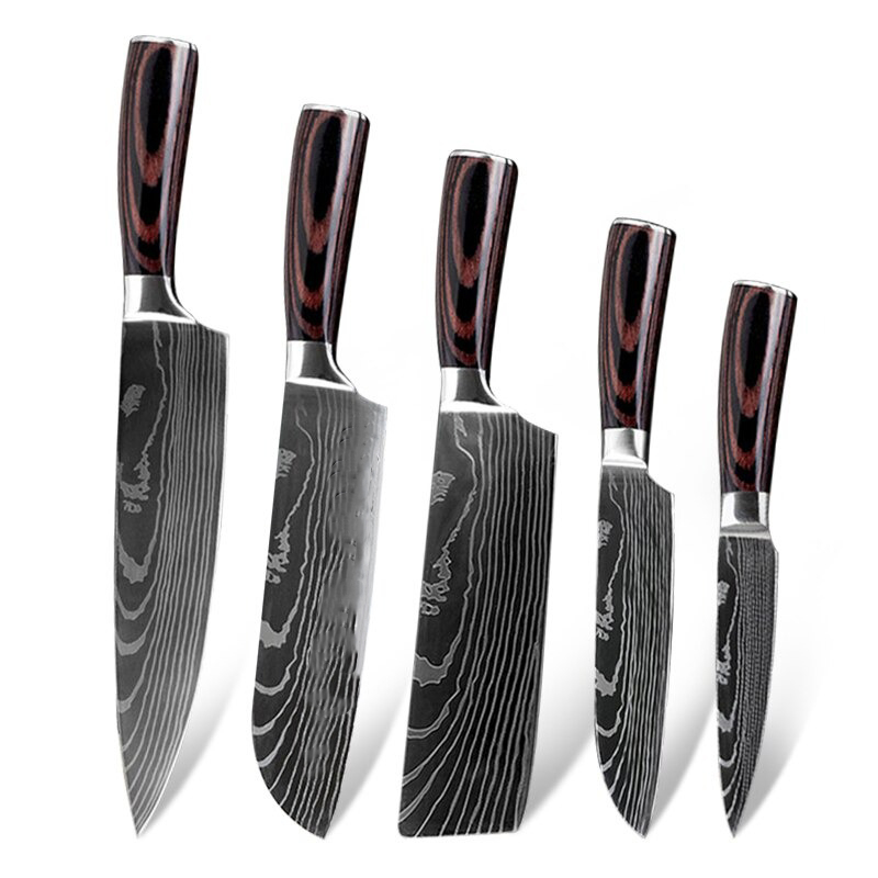 XITUO Set Pisau Dapur Knife Damascus Pattern Stainless Steel 5 PCS - DL5 - Silver
