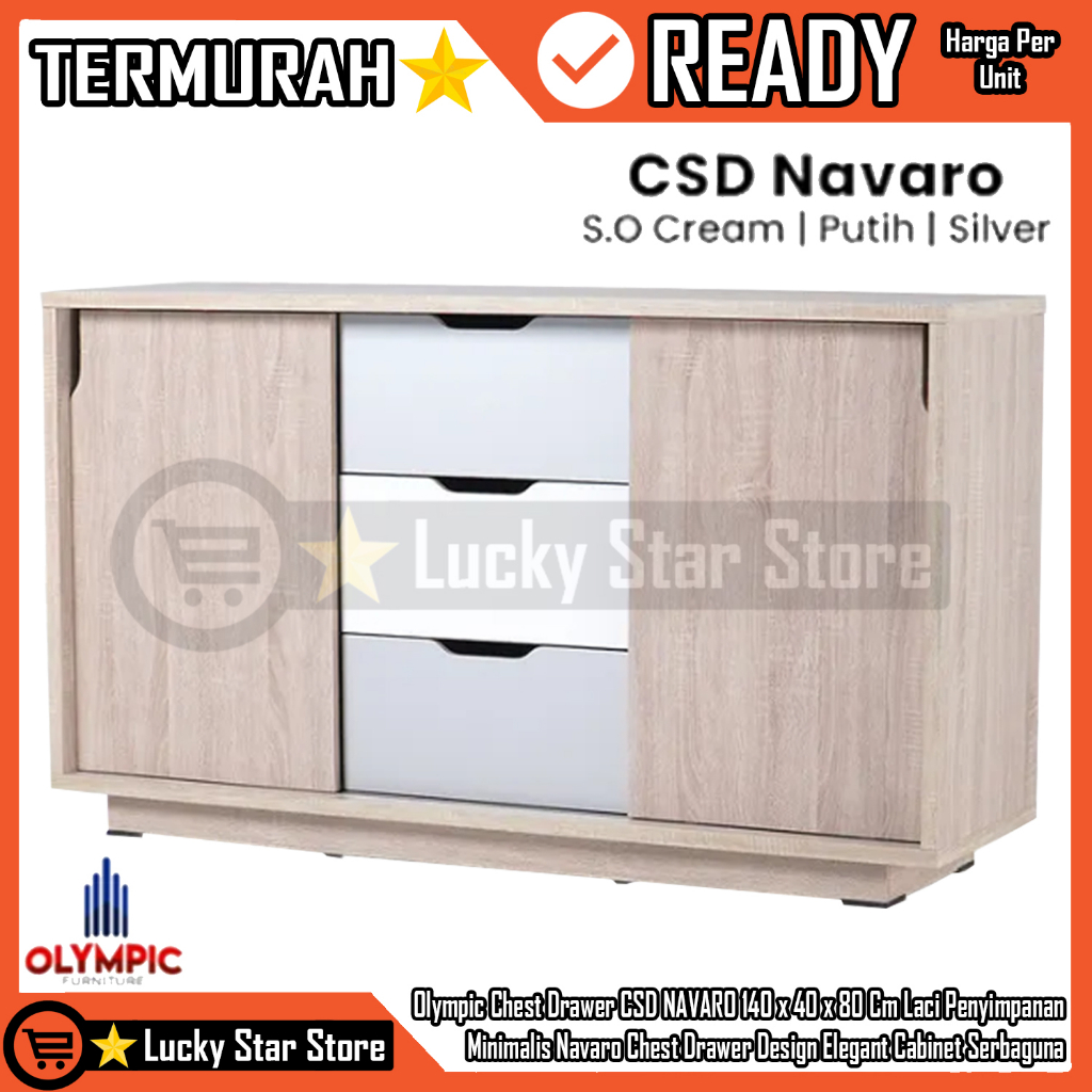 [Kargo] Olympic Chest Drawer CSD NAVARO 140 x 40 x 80 Cm Laci Penyimpanan Drawer Cabinet Tempat Peny