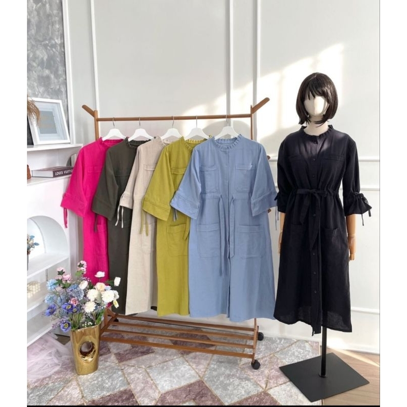 ♡ PREMIUM ♡ REAL PIC ! VANNIRA RUFFLE NECK POCKET BUTTON MIDI DRESS ( BUSUI FRIENDLY )
