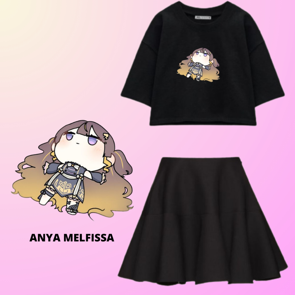 HOF - SET TRENDY KAOS CROP +ROK HITAM GADIS REMAJA LD110cm- ANYAMELFISSA