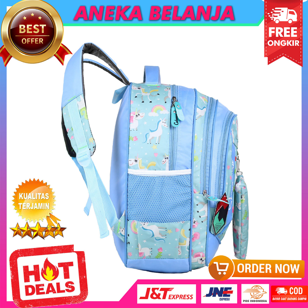 Tas Sekolah Anak Perempuan Motif Cahaya Kuda Pony Biru Terbaru Backpack Anak Cewek TK SD SMP Trendy BONUS Raincover Dan Tempat Pensil Kekinian Tas Punggung Anak Ngaji Les Hangout Stylish Bahan Kuat Tebal Termurah Tas Punggung Anak Piknik Keren Berkualitas