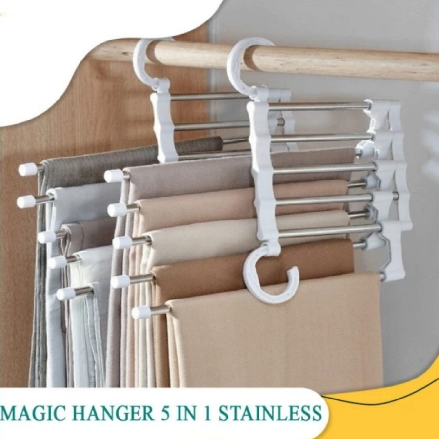 Magic Hanger Stainless 5 in 1 Gantungan Baju Celana Hijab Handuk Lipat