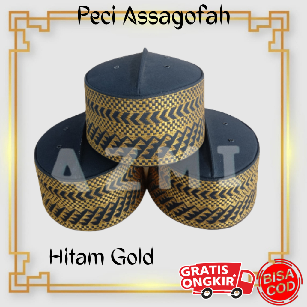 Terbaru Peci Assagofah Dewasa Hitam Gold Peci Kopiah Haji Assagofah Termurah