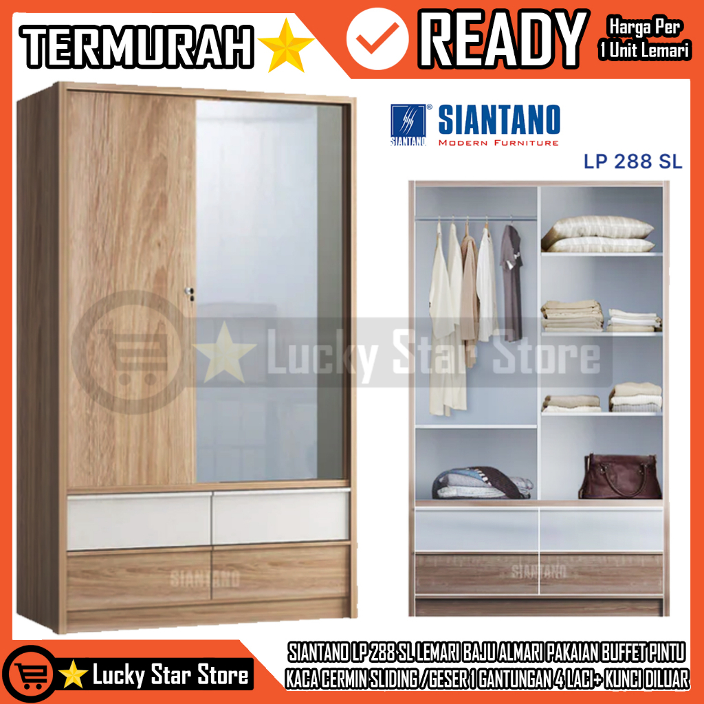 {INSTANT} SIANTANO LP 288 SL LEMARI KACA ALMARI PAKAIAN BUFFET  BAJU PINTU KACA CERMIN SLIDING GESER