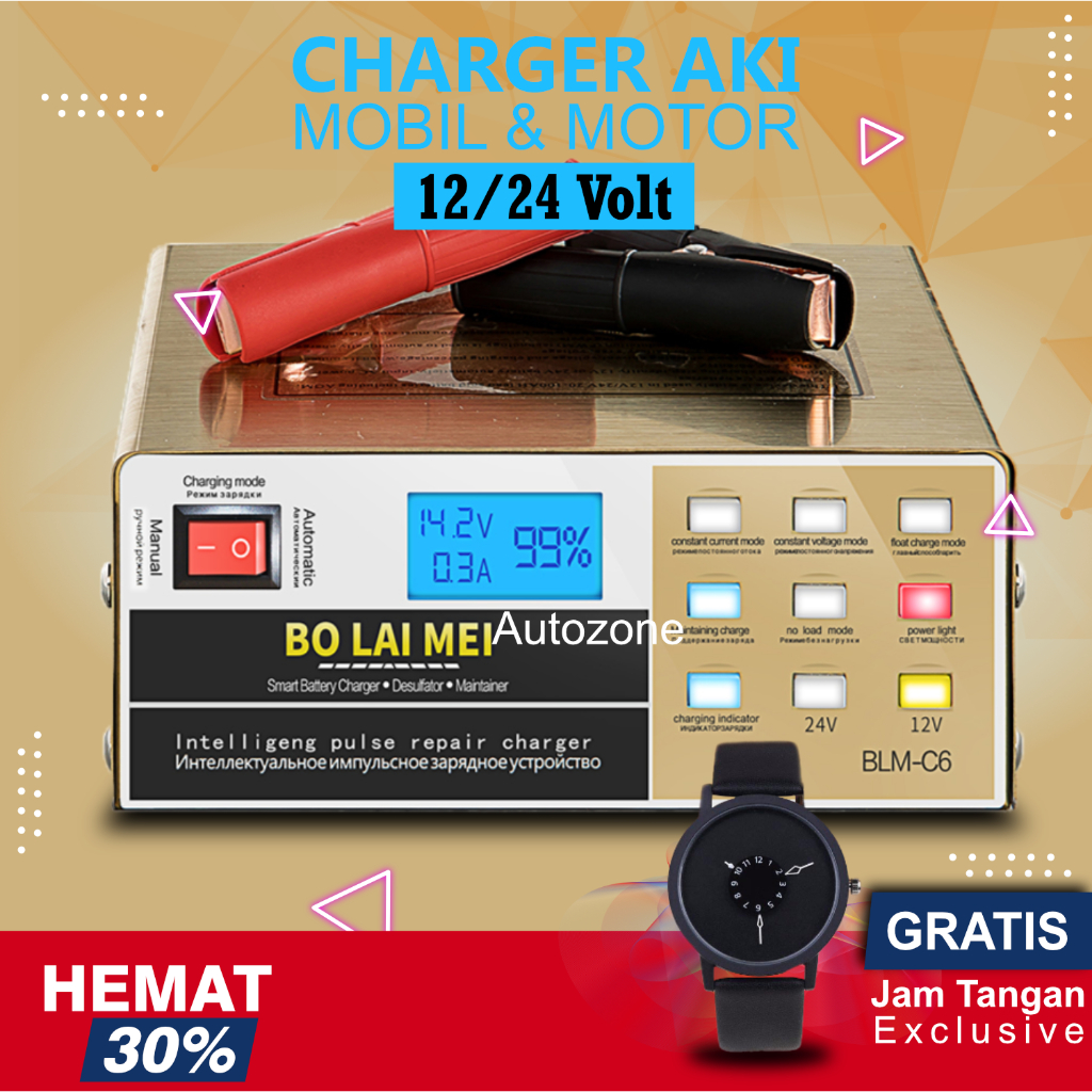 Taffware Charger Aki Mobil Lead Acid Battery Charger 12V/24V 200AH - LD-002S - Golden