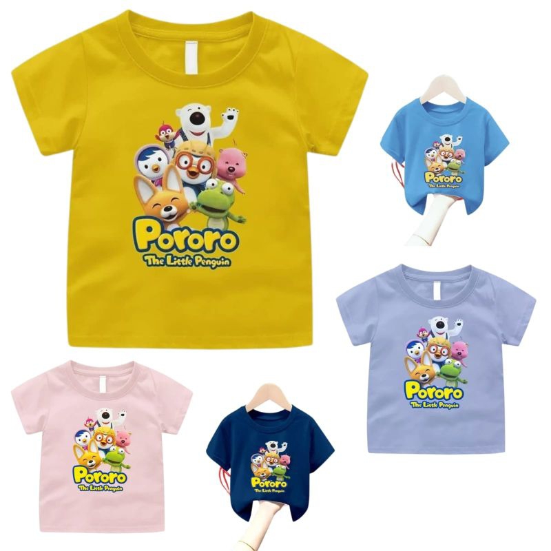 Kaos sablon dtf anak gambar pororo viral unisex 1-7 tahun