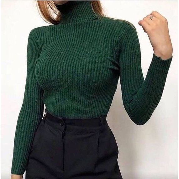 GS023 Turtleneck Tangan Panjang Rajut wanita Pretty