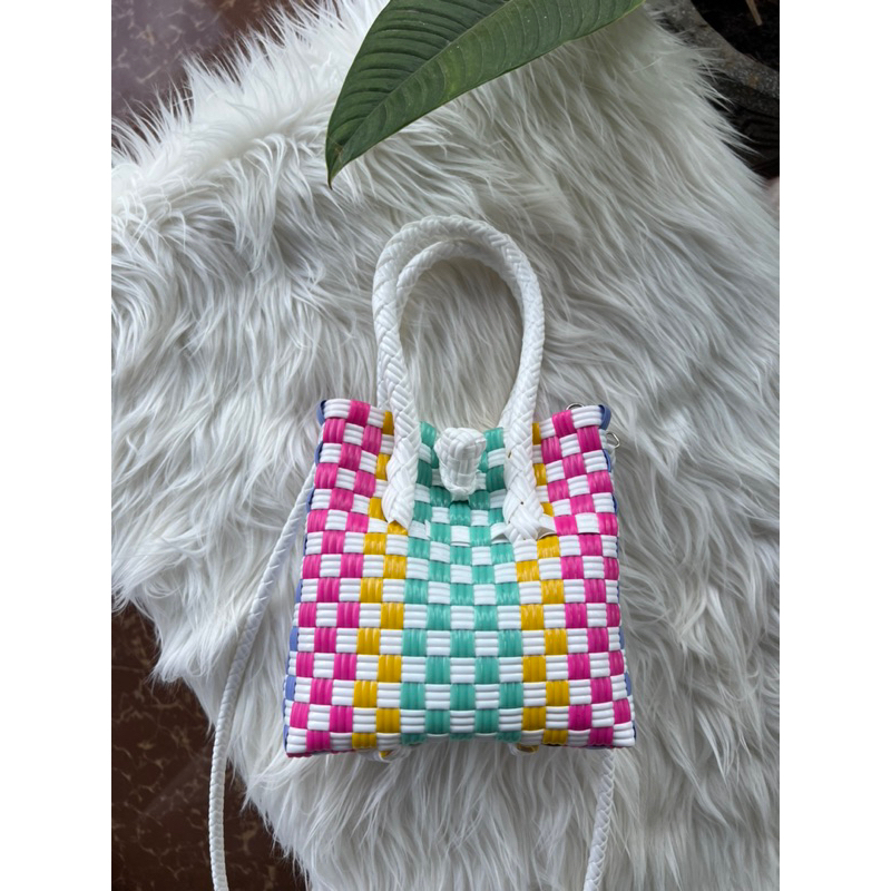 (TANPA ACCESORIS) FULLCOLOUR IMUT BAG+Strap Anyam Tas Jali Tas Jaly Tas Anyaman Plastik Premium Warna Pastel