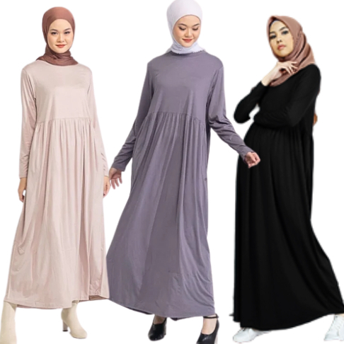 DAUKY Inner Dress Laudya - Inner Daleman DAUKY - Gamis Dress - Daleman Gamis - Inner Kerut - Polos -