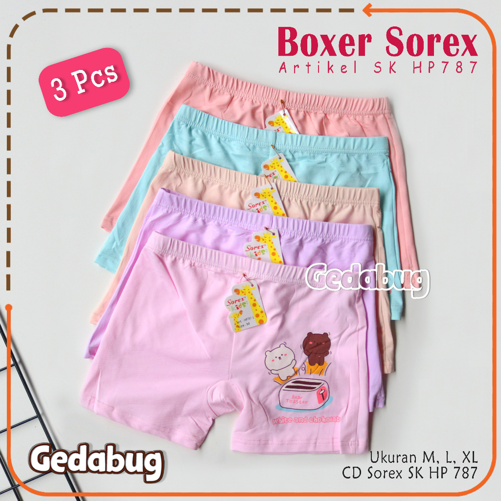 3 Pcs - CD Boxer anak Sorex kids HP-787 Motif Cewek Girl Super Soft | Gedabug