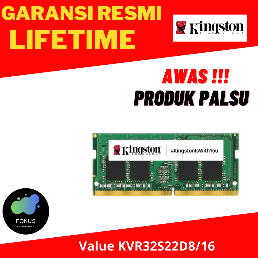 Kingston Memory Sodimm 16GB DDR4 3200MHz PC 25600 - KVR32S22D8/16