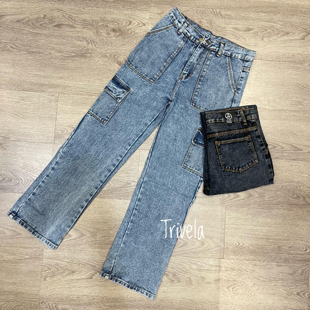 TRIVELA - Celana Jeans Loose Alice Cargo - Celana Jeans Cargo Kantong Tempel Nonstretch Highquality Realpic - CARLICE