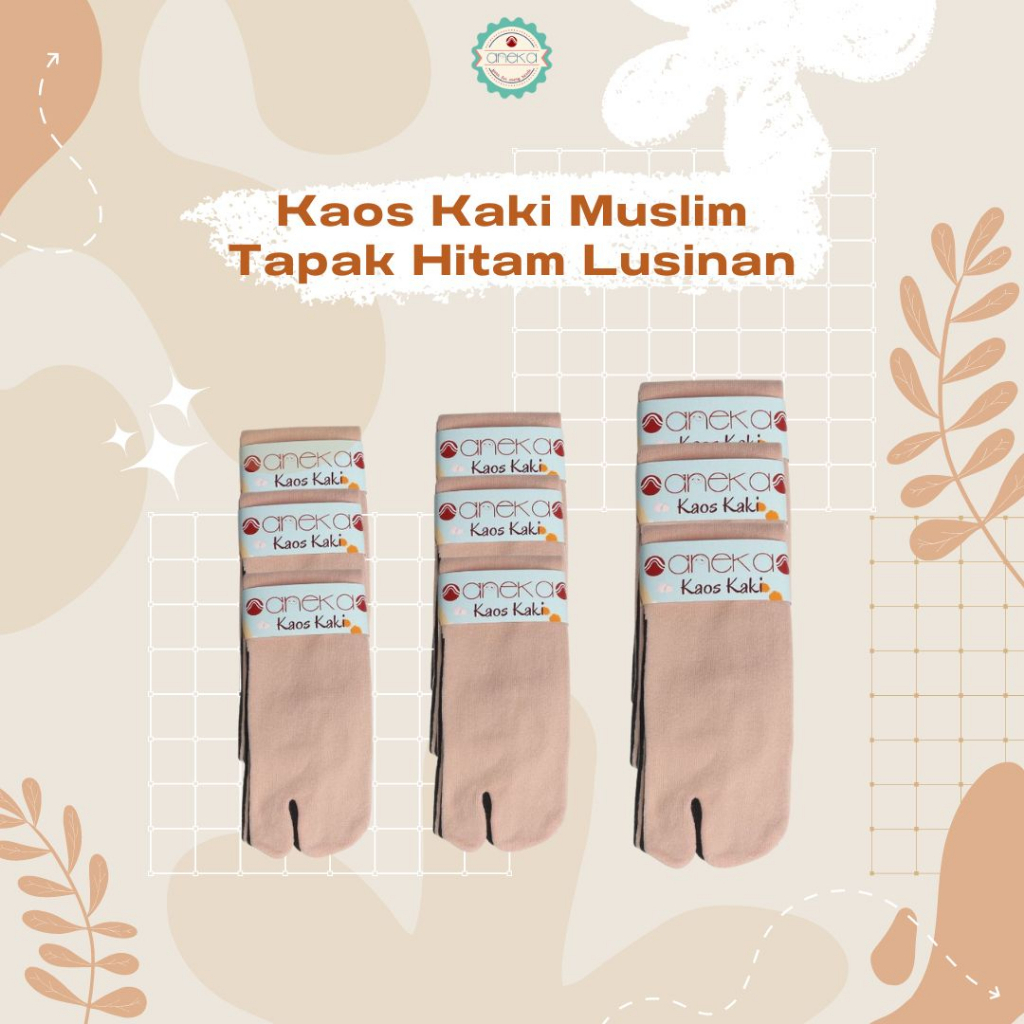 ANEKA - [1 Lusin] Kaos Kaki Nilon Nylon Warna / Jempol / Muslimah / Muslim - Tapak Hitam Ukuran L / M / S
