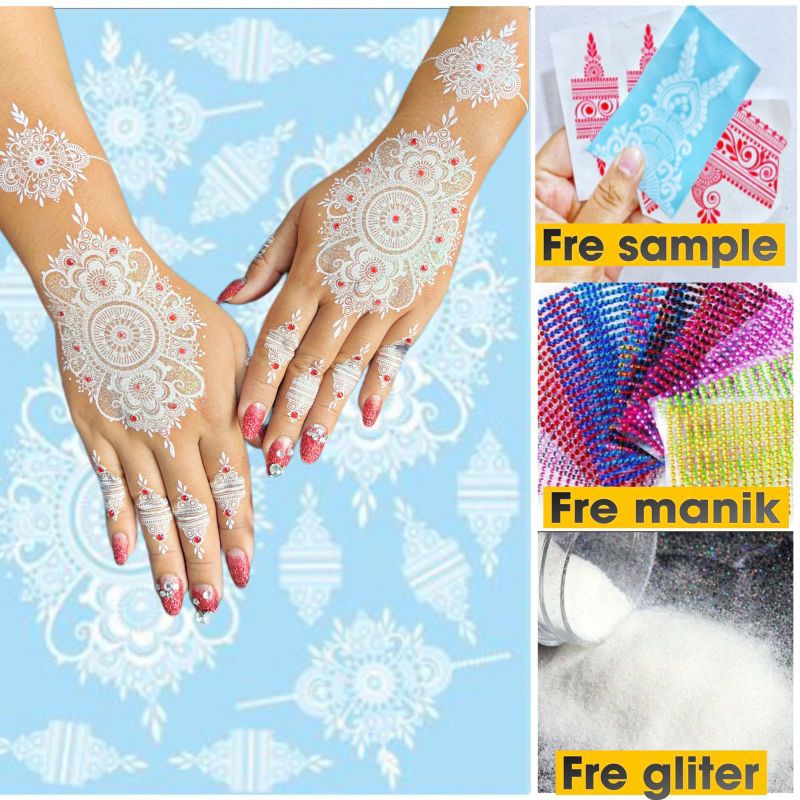 (free manik+gliter)HENA STIKER PENGANTIN 1 pcs bisa kanan kiri / HENA MARON / HENNA PUTIH