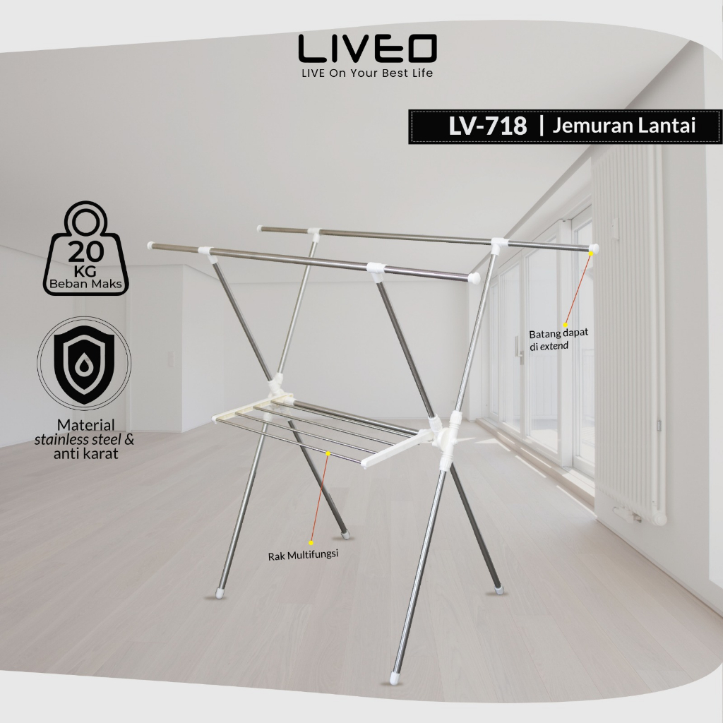 Jemuran Lipat Lantai Baju Liveo LV-718 / Liveo Extendable X-Type Clothes Hanger