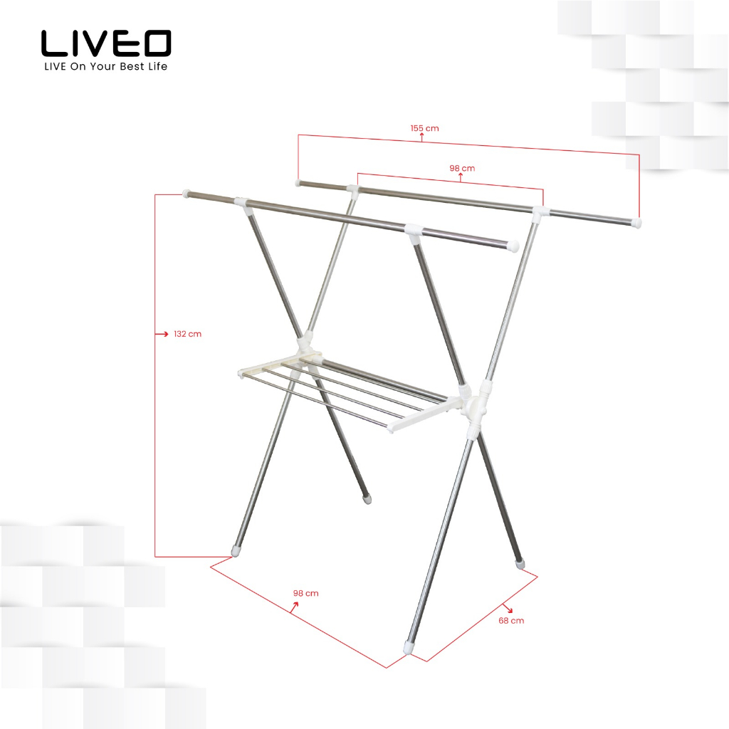 Jemuran Lipat Lantai Baju Liveo LV-718 / Liveo Extendable X-Type Clothes Hanger