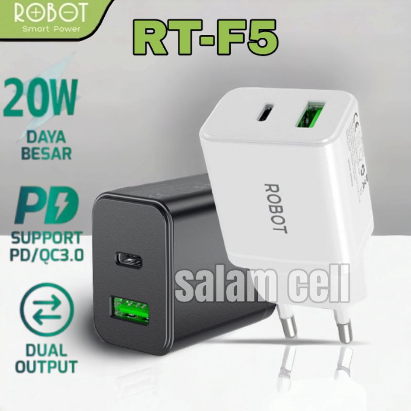 Charger ROBOT RT-F5 20W Dual Output Port 3A with 7 Protection  Charger Original Garansi Resmi