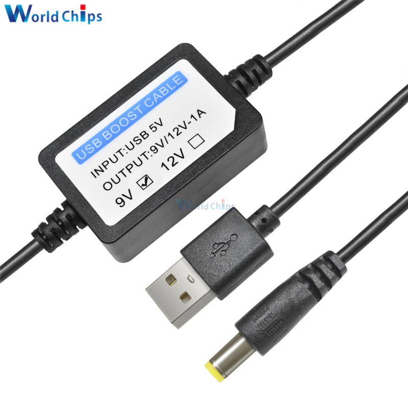 WorldChips Kabel USB Power Boost Step Up 5V to 9V 1A 2.1x5.5mm - TQ5 - Black