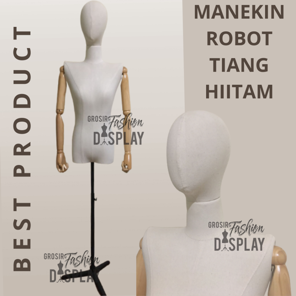 Manekin Setengah Badan Manekin Dm Tangan Robot Cewek Model Tangan Motif Kayu Pakai Kepala Tiang Besi Patung Manekin-BH