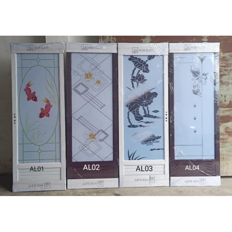 PINTU HIGH GLORY KAMAR MANDI ALUMINIUM + KACA CERMIN BELAKANG MOTIF LENGKAP TAHAN AIR, ANTI RAYAP, A