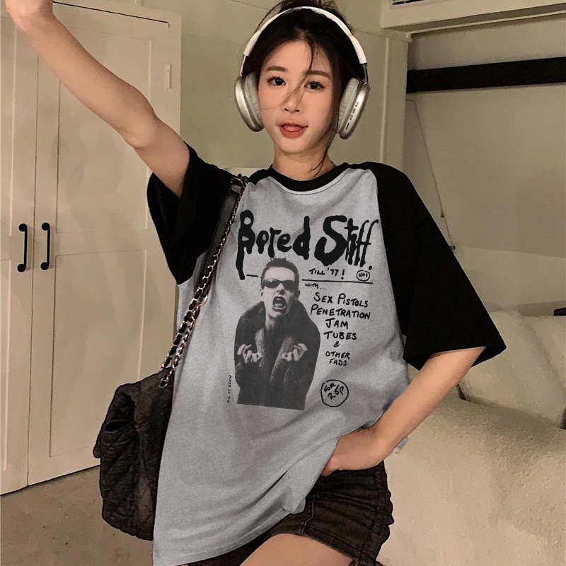 Print T-shirt Kaos Lengan Pendek Retro Rock Boy Printing Oversize Atasan Wanita Korean Style