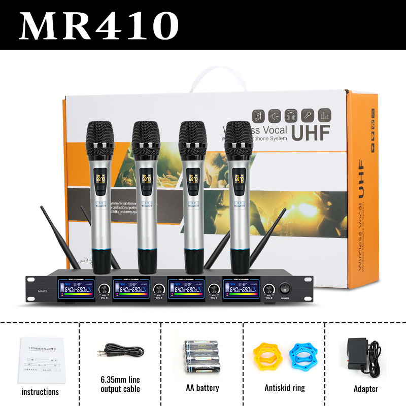 NEW BAXS Mikrofon genggam nirkabel MR410 asli satu derek dua UHF yangdapat disetel untuk nyanyian keluarga,karaoke, acara besar, siaran langsung.mikrofon berkualitas tinggi yang disukai