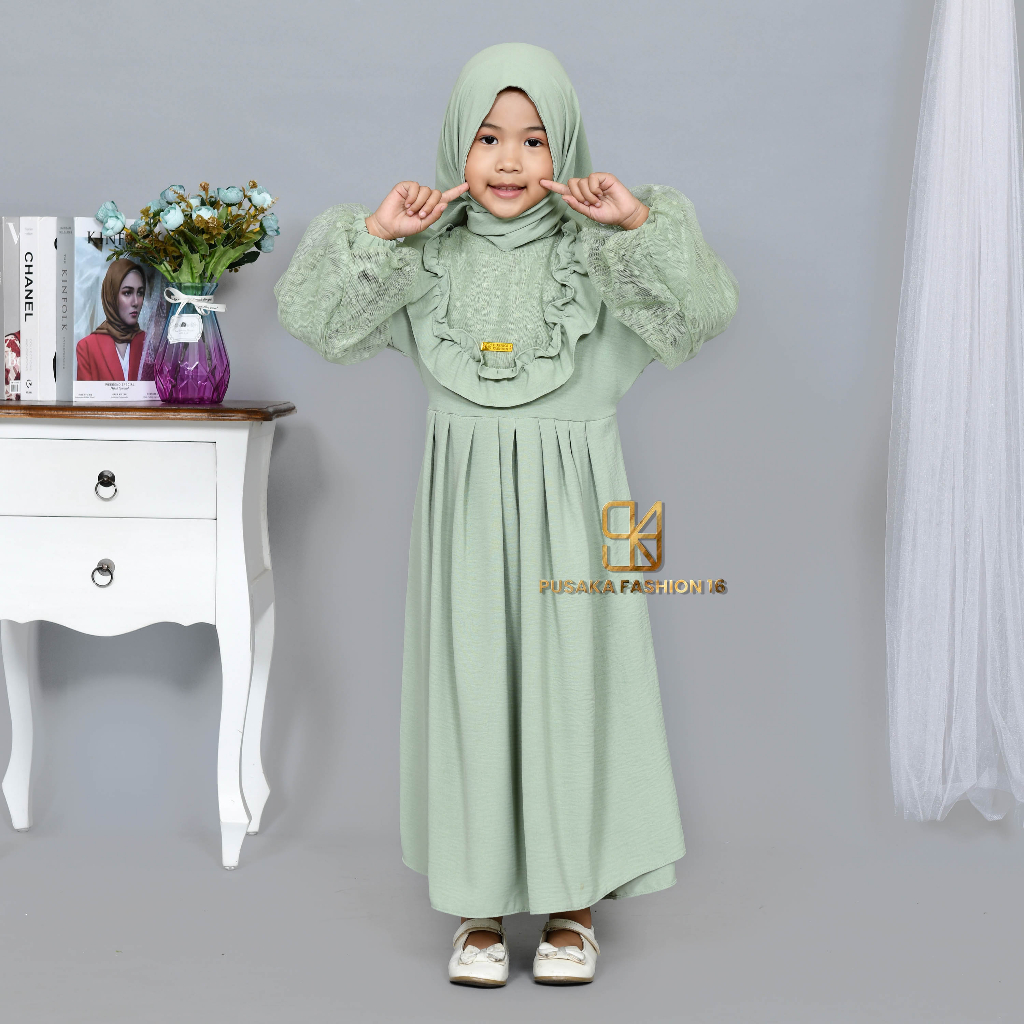 YURA KIDS baju gamis syari anak perempuan FREE HIJAB cringkle MIX TULLE TILLE TILE BROKAT BRUKAT BROKAT fashion muslim terbaru  PASHMINA INSTANT modern dres stelan kerudung serut susun 2 - 9 tahun manasik mengaji maulid nabi  kekinian