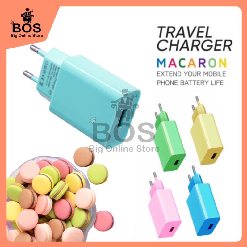 BOS - BATOK CHARGER MACARON 1 USB | ADAPTOR KEPALA CAS MAKARON WARNA/I 1USB