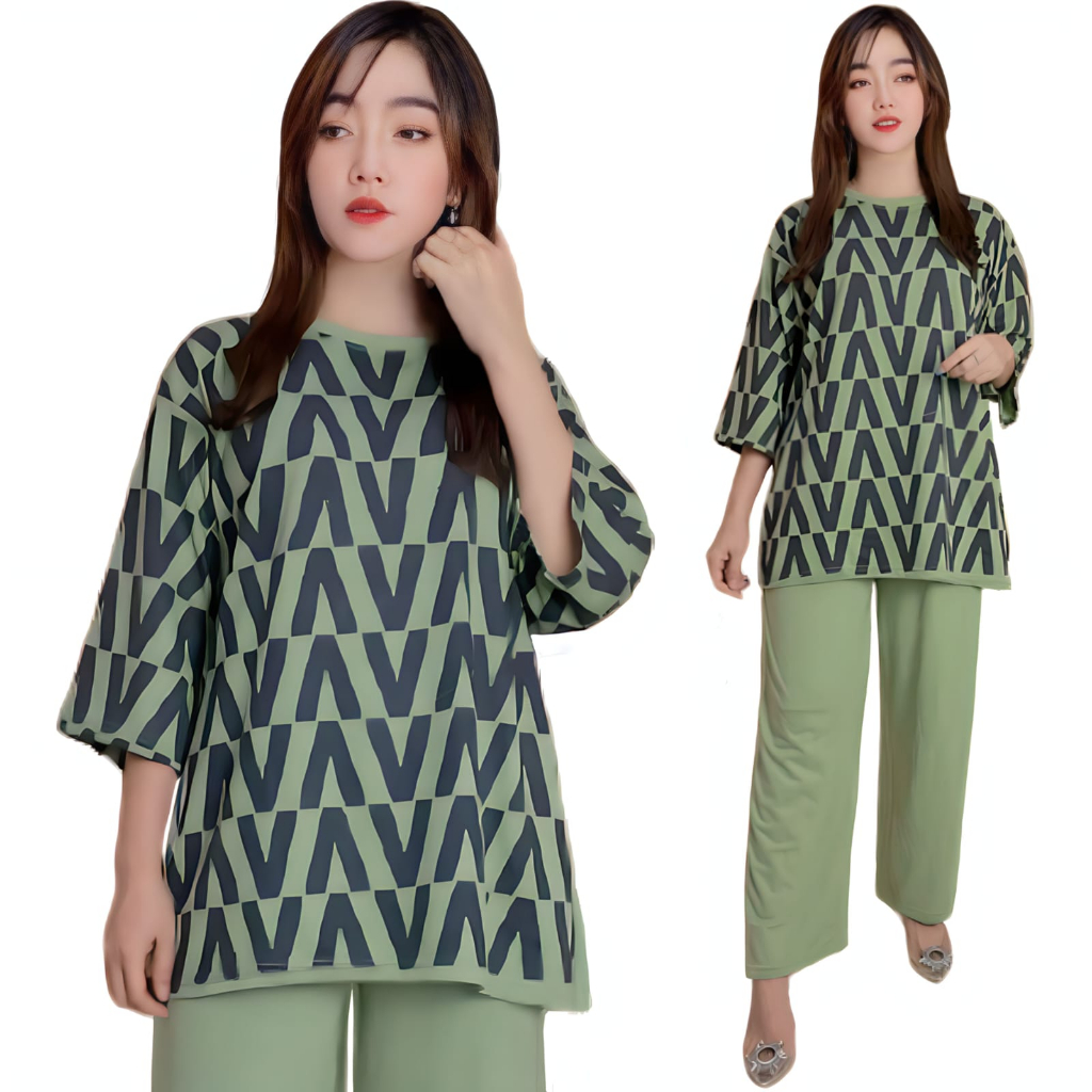 VISTATERRY LD 120 SETELAN WANITA CELANA DAN ATASAN OVERSIZE WANITA VIVI