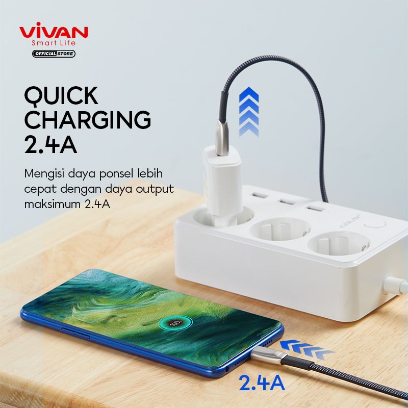 VIVAN BTK-MS Kabel Data Micro USB Kabel Fast Charging 2.4A - 100CM - Garansi Resmi 1 Tahun