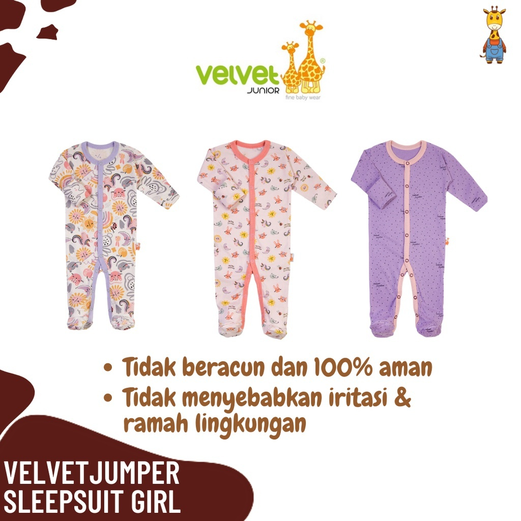 Velvet Junior Baju Bayi Anti Mosquito Jumper Sleepsuit Tutup Kaki