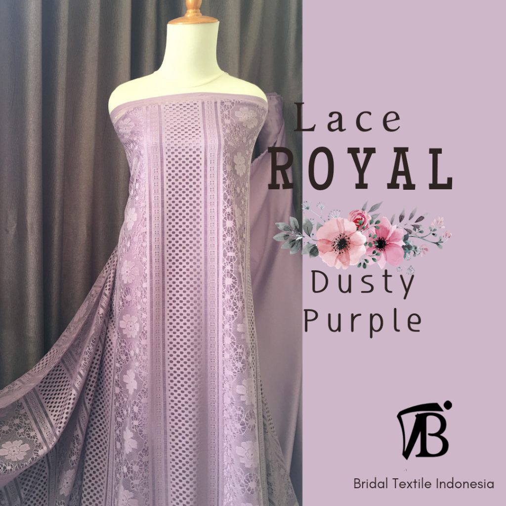 Bahan Kain Brokat Brukat Lace Royal Vintage Warna Ungu Dusty Purple