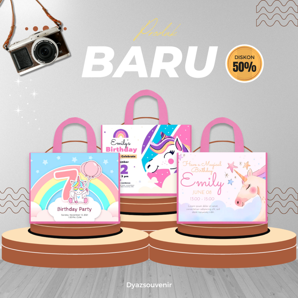 

Tas Ultah Anak Unicorn Pink Premium Goodiebag Totebag Hampers New Tas Custom Desain Suka Suka