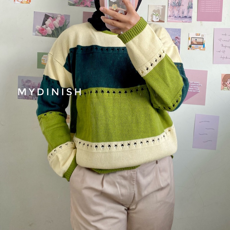Mayra Sweater Rajut Wanita Motif Garis Kekinian
