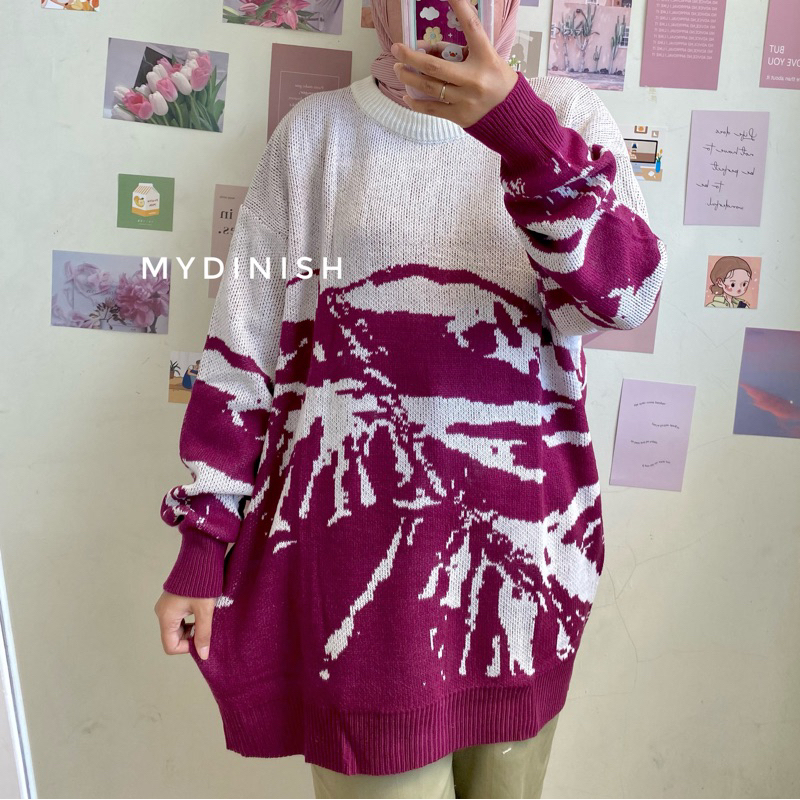 Loona Oversize Sweater Rajut Wanita Motif