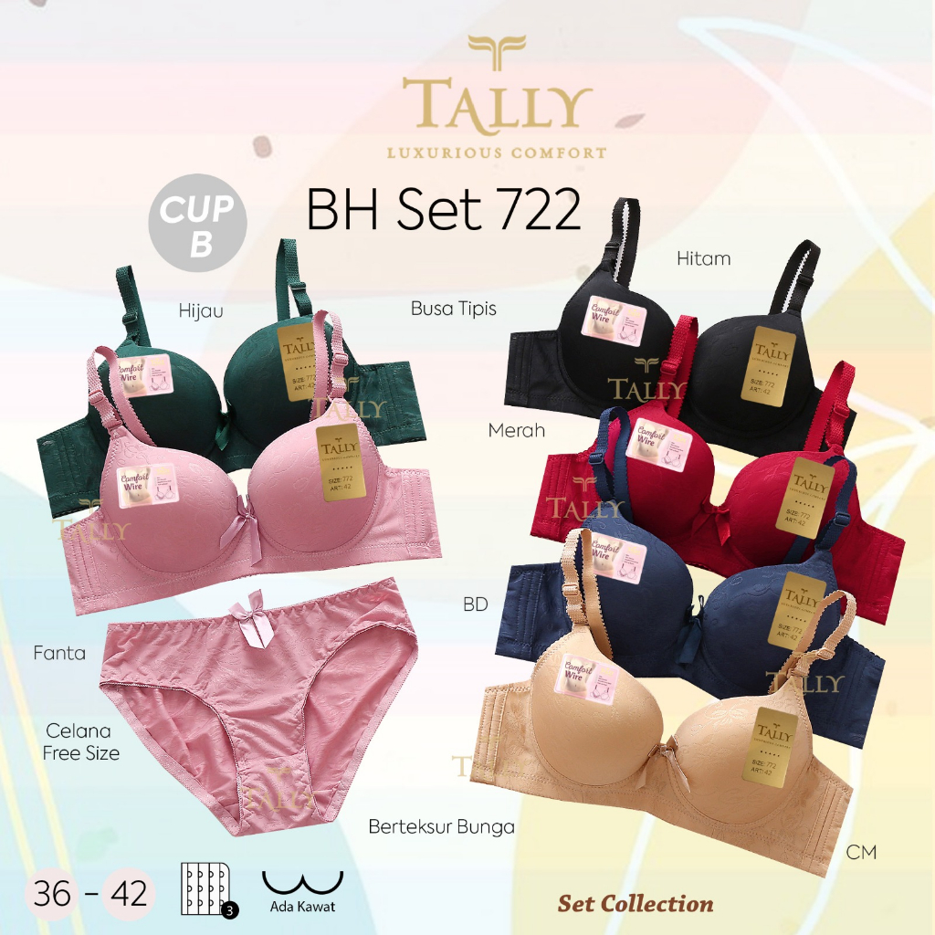 (Set Bra) Bh Bra Set Tally 722 (Cup B) Tekstur Motif | Busa Pakai Kawat |mf