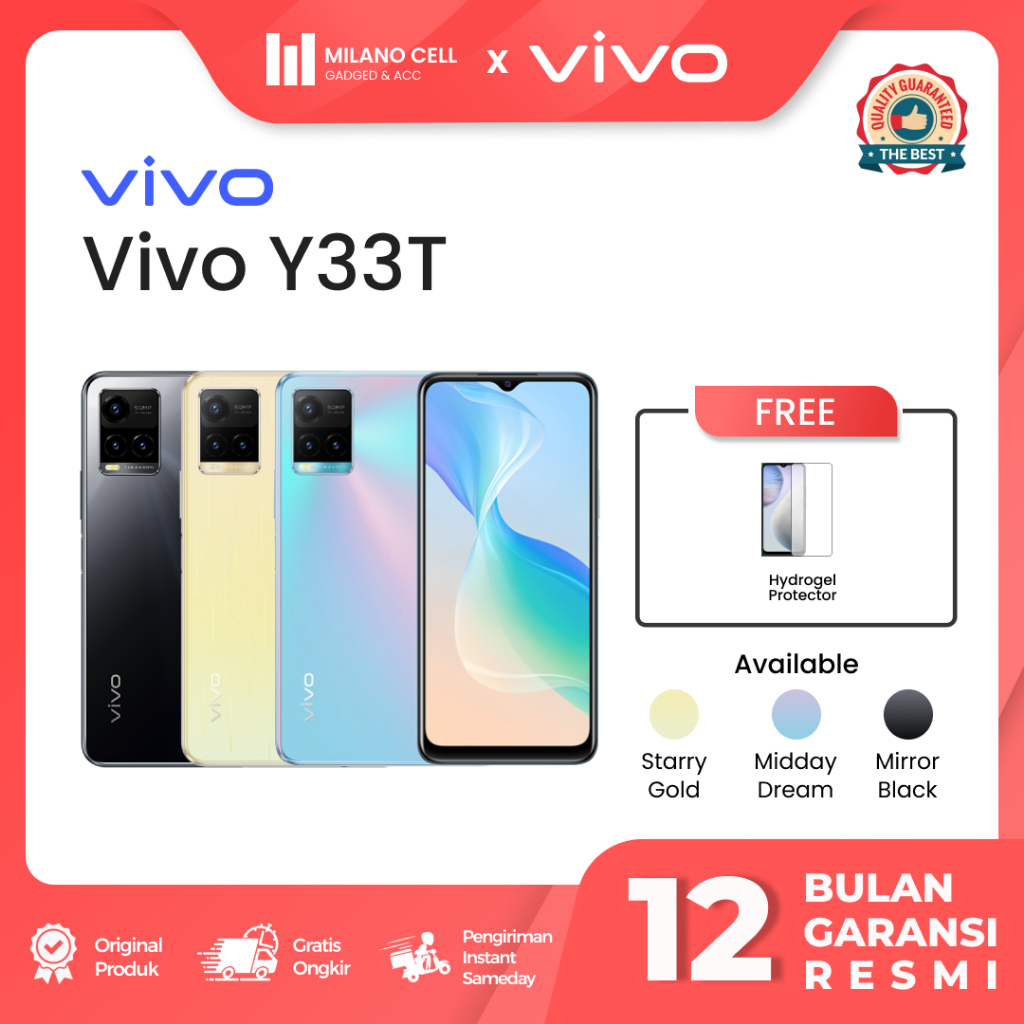 Vivo Y33T 8/128GB | Snapdragon 680 6nm | Funtouch OS 12 | 5000mAh | Garansi Resmi