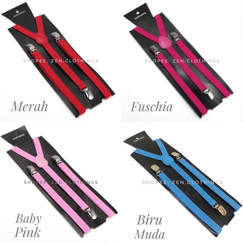 Suspender Wanita Bretel Cewek Tali Jojon Perempuan Lebar Tali 1.5 cm Slim Skinny Tali Kodok Aneka Warna (Hitam Biru Muda Tua Merah Maroon Marun Baby Pink Fuschia)