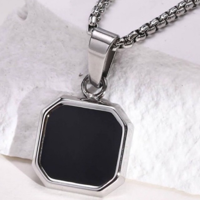 Kalung Liontin Batu Alam hitam Bentuk Kotak Geometris Warna Hitam Gaya Kasual Untuk Pria