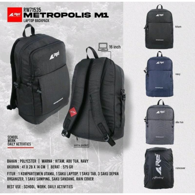 tas daypack laptop original arei metropolis M1 25L dapat raincover arei outdoorgear