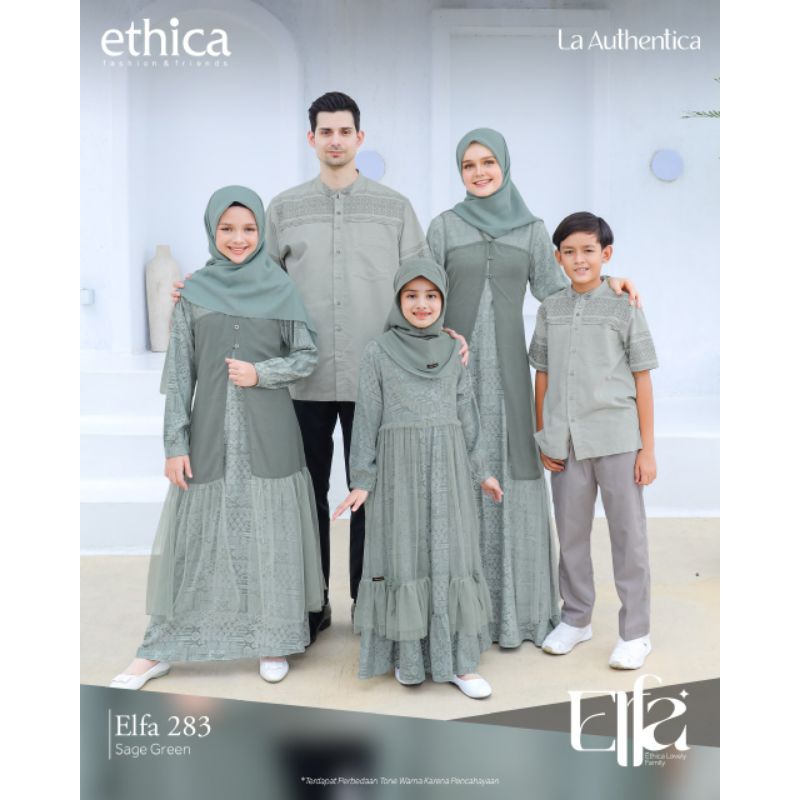 Sarimbit Keluarga 2023 Ethica Elfa 283 Sage Green (Gamis Kagumi 285, Koko Kahfi 267, Gamis Anak Kagumi Kids 138, Koko Anak Kahfi Kids 191)