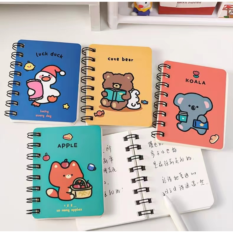 

Buku Catatan Mini Notebook Ring A7 Motif Hewan Kartun Buku Tulis Lucu