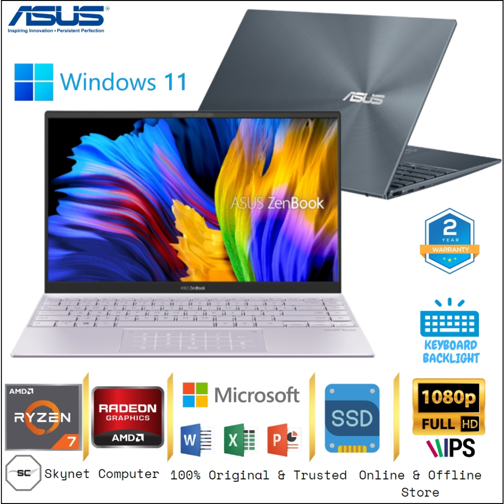 ASUS ZENBOOK UM425UAZ RYZEN 7 5700U RAM16GB SSD512GB WINDOWS 11 DAN OFFICE 2021 ORIGINAL