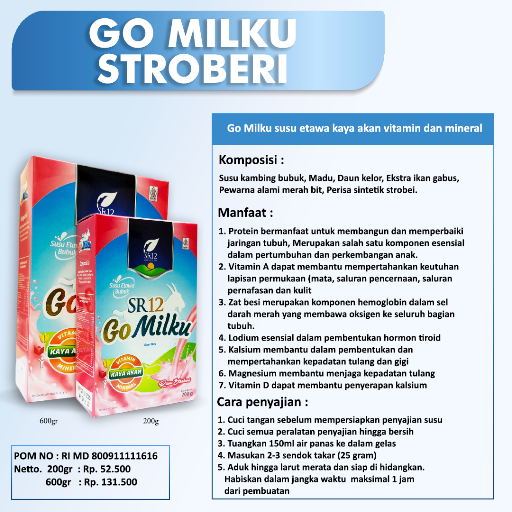 Go milku Sr12 Susu kesehatan Menyehatkan lambung Susu kambing etawa Menambah berat badan Susu kaya manfaat 600gr Bpom Saudagarsr12