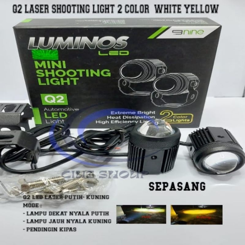 LAMPU SOROT/LASER Q2 QQ 2WARNA WHITE YELLOW MINI SHOOTING LIGHT LASER TEMBUS KABUT MOTOR MOBIL