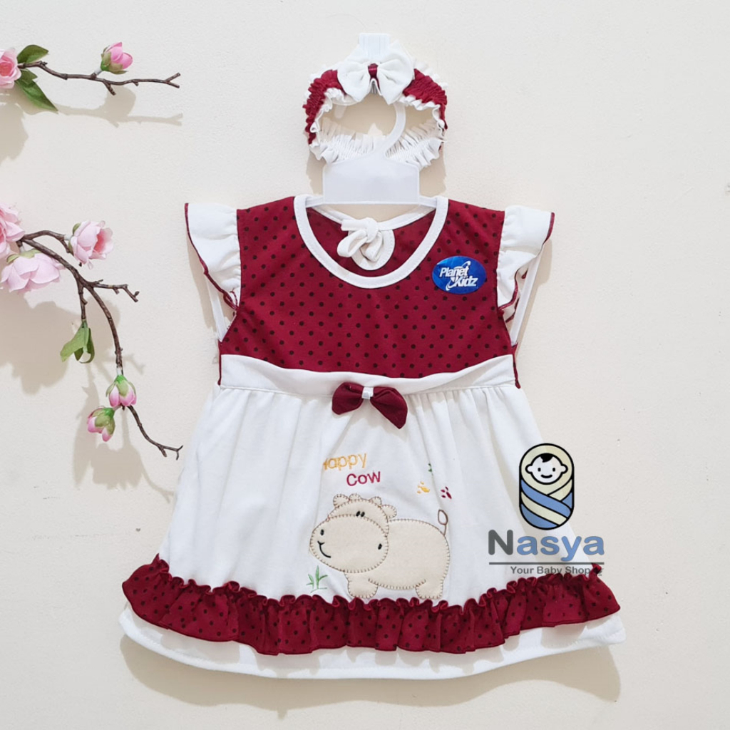 [P-052] Baju Bayi / Dress Bayi Perempuan 0-6 bulan Motif (bonus bandana) Planet Kids