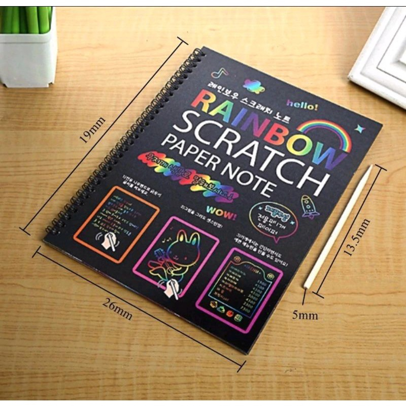 JT - Scratch Paper Note Book / Buku Ajaib / Kertas Pelangi Ukuran 19x26 Cm Isi 10 Lembar / Magic Color Rainbow Scratch Paper Note book 19X26cm Colourful Scratch Note / Mainan Black Cardboard edukasi Scratch Note Magic Buku