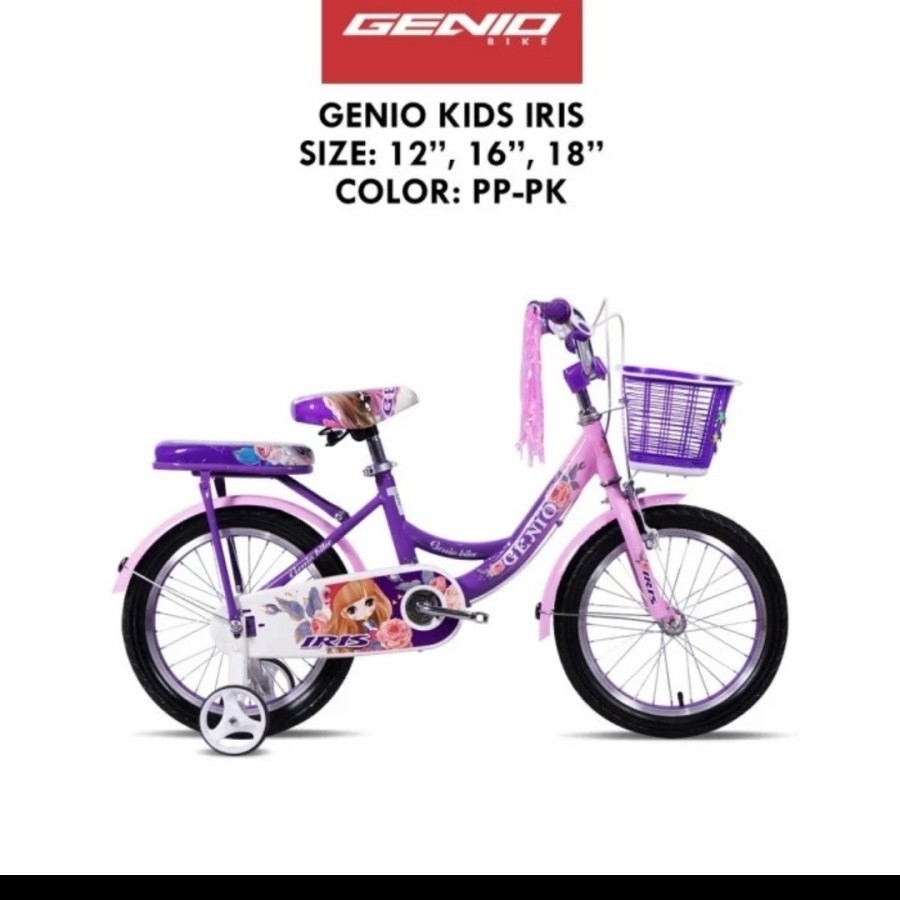 Sepeda mini anak 16 inc keranjang genio by.united iris usia 5 tahun ke atas